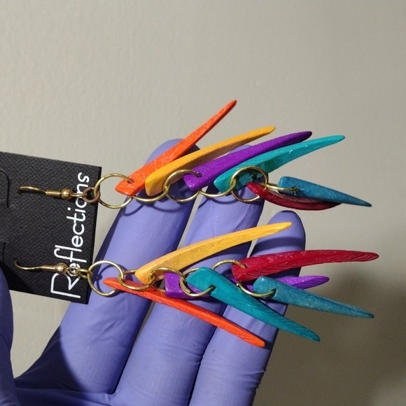 Women's  Gold tone Colorful Spikes Cluster Fringe Design Drop Dangle Earrings #1 - Picture 4 of 5